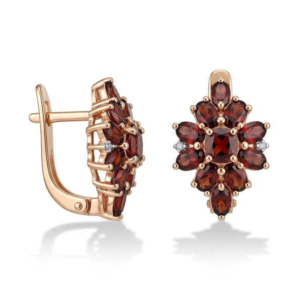 Серьги из красного золота с бриллиантами и гранатом